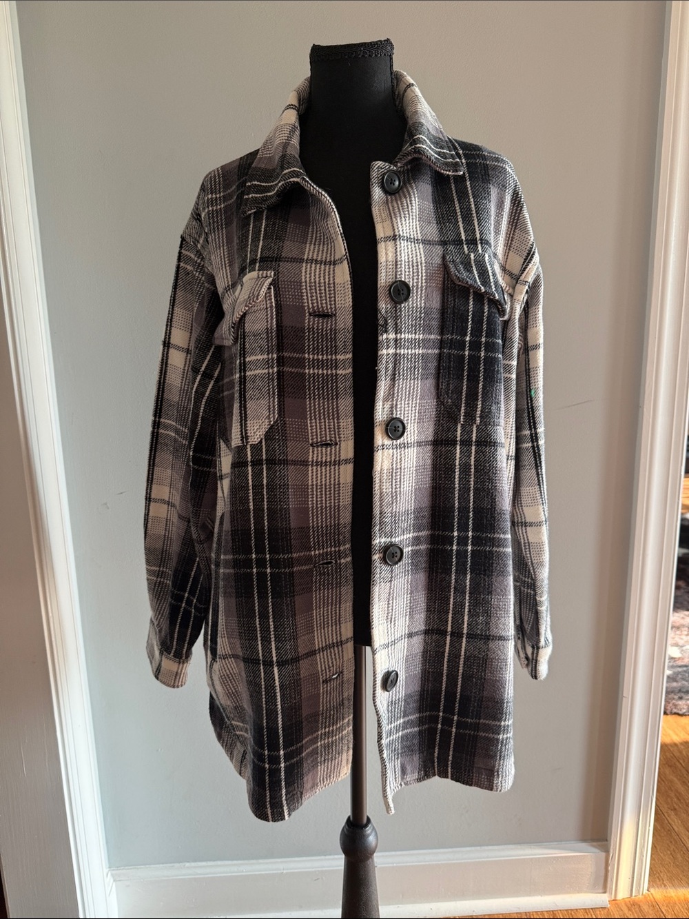 Lucky Brand Black & Cream Plaid Utility Shacket